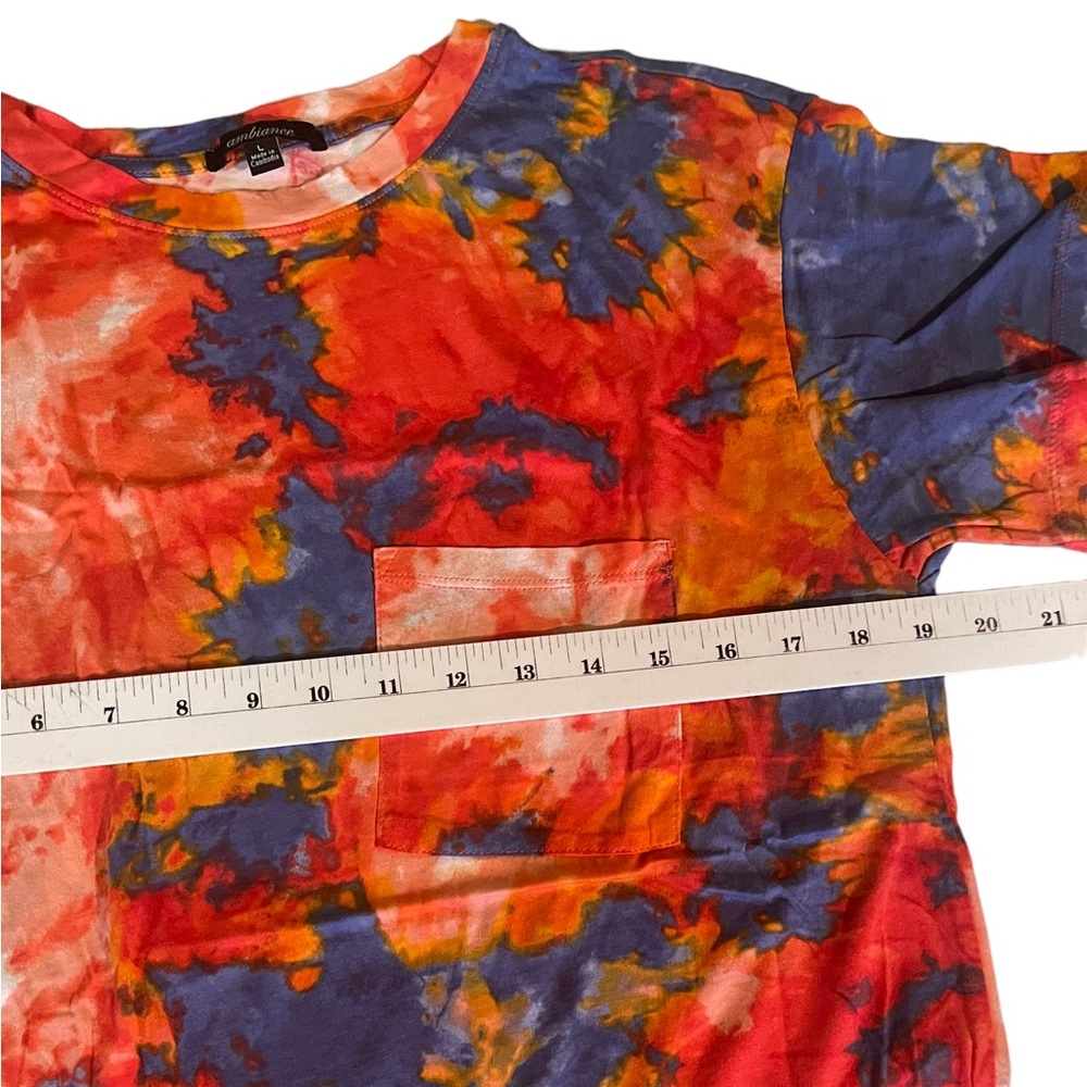 Ambiance | Women’s Shirt Blue - Red -  Orange Tie Dye Chest Pocket Basic Shirt - Picture 12 of 16